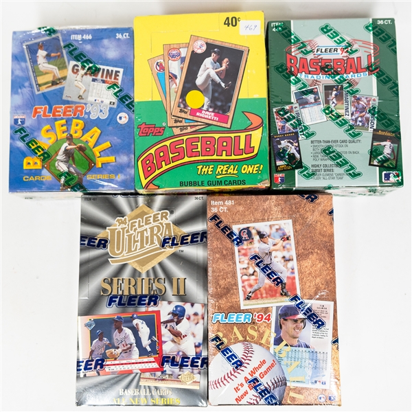 Lot of (5) Sealed Baseball Wax Boxes inc. a 1987 Topps Baseball Wax Box