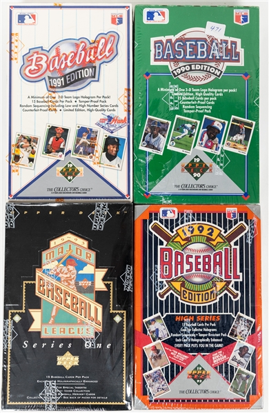 Lot of (4) Sealed Upper Deck Baseball Wax Boxes w. a 1990 Upper Deck Baseball