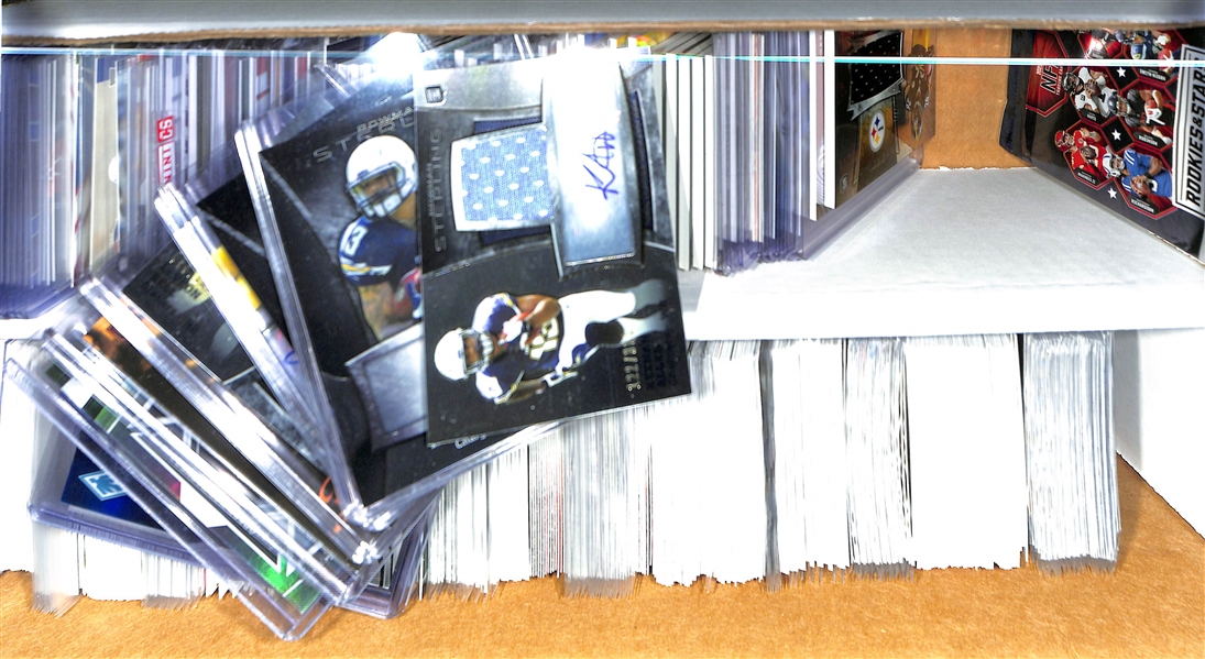 Football Card Bulk Lot (2 Row Box) w. (66) Autographs + Patches, (49) Numbered Cards, Top Rookies, +
