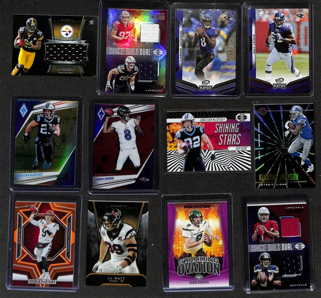 Football Card Bulk Lot (2 Row Box) w. (66) Autographs + Patches, (49) Numbered Cards, Top Rookies, +