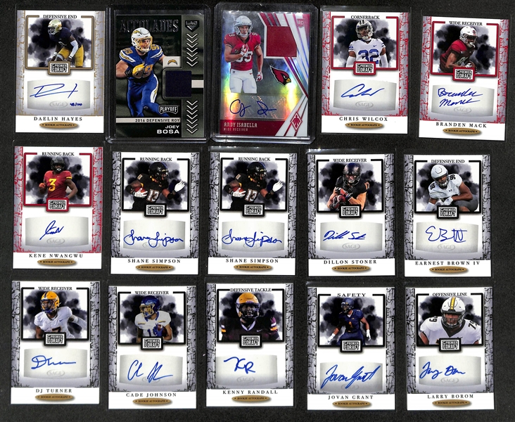 Football Card Bulk Lot (2 Row Box) w. (66) Autographs + Patches, (49) Numbered Cards, Top Rookies, +