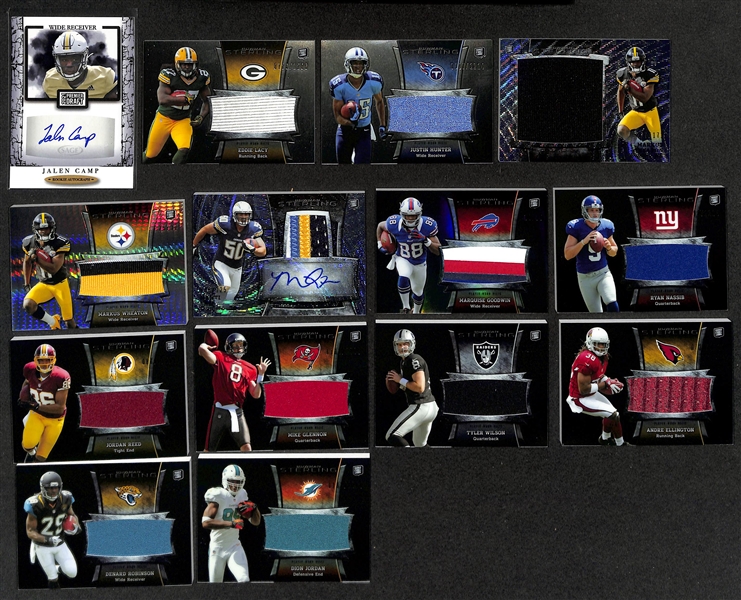 Football Card Bulk Lot (2 Row Box) w. (66) Autographs + Patches, (49) Numbered Cards, Top Rookies, +