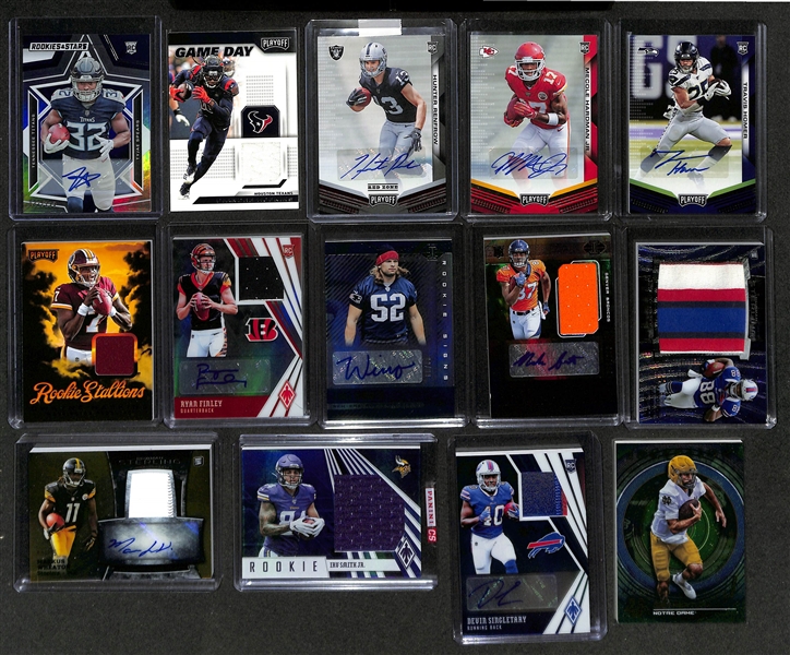 Football Card Bulk Lot (2 Row Box) w. (66) Autographs + Patches, (49) Numbered Cards, Top Rookies, +