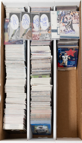 1999-2000 Football Card Bulk Lot (3 Row Box) w. (35) Autographs + Patches, (52) Numbered Cards, Complete Sets, +