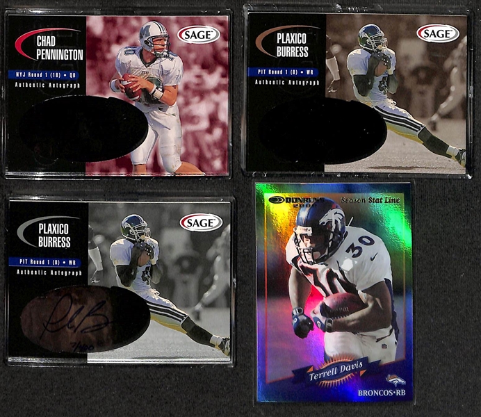 1999-2000 Football Card Bulk Lot (3 Row Box) w. (35) Autographs + Patches, (52) Numbered Cards, Complete Sets, +