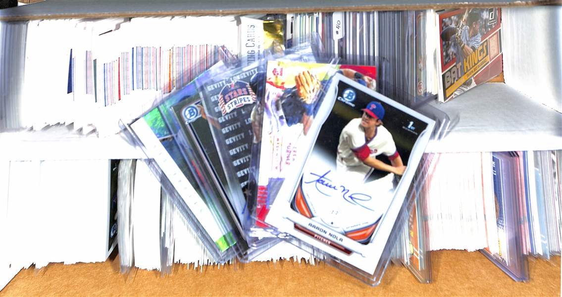Baseball Card Bulk Lot (2 Row Box) w. (25) Autographs + Jerseys, (32) Numbered Cards, Top Rookies, +