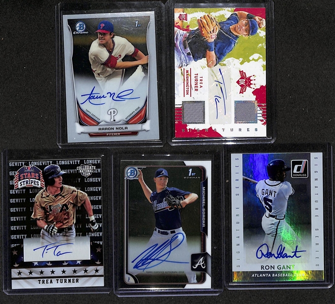 Baseball Card Bulk Lot (2 Row Box) w. (25) Autographs + Jerseys, (32) Numbered Cards, Top Rookies, +