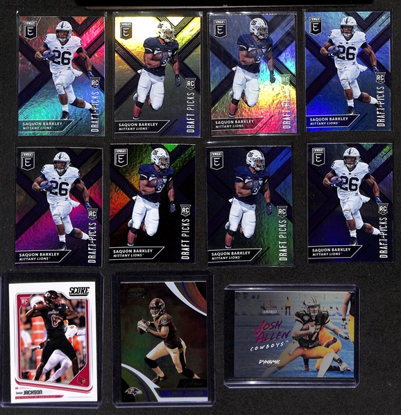 Football Card Bulk Lot w. (36) Autographs + Patches, (24) Numbered Cards, Top Rookies (Josh Allen, Saquon Barkley, Lamar Jackson), +