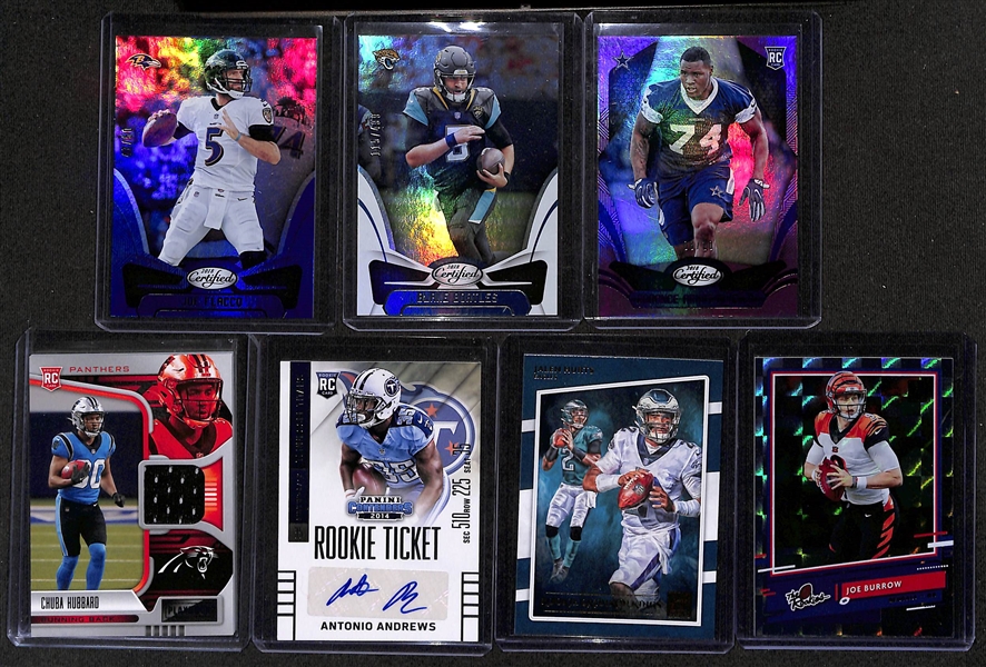 Football Card Bulk Lot w. (36) Autographs + Patches, (24) Numbered Cards, Top Rookies (Josh Allen, Saquon Barkley, Lamar Jackson), +