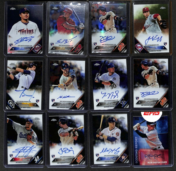 Baseball Card Bulk Lot (3 Row) w. (36) Autographs + Jerseys, (27) Numbered Cards, Top Rookies, +