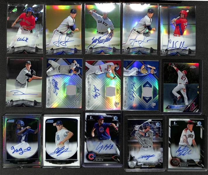 Baseball Card Bulk Lot (3 Row) w. (36) Autographs + Jerseys, (27) Numbered Cards, Top Rookies, +