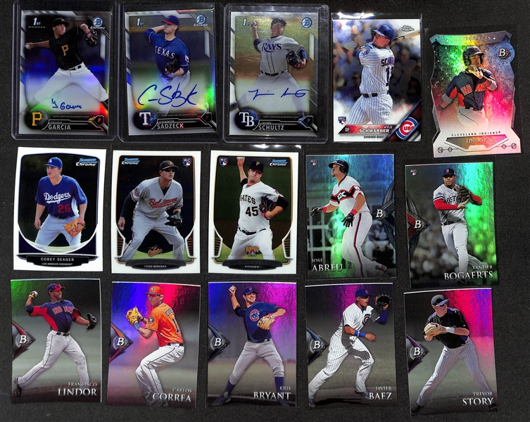 Baseball Card Bulk Lot (3 Row) w. (36) Autographs + Jerseys, (27) Numbered Cards, Top Rookies, +