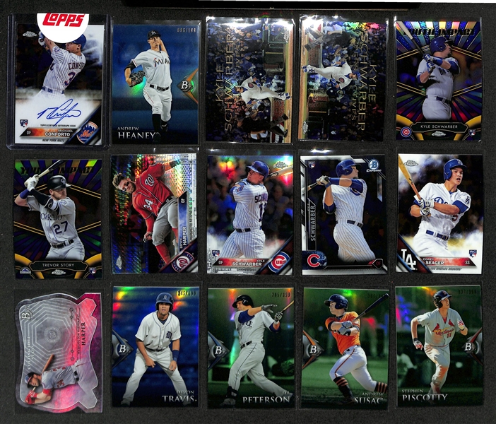 Baseball Card Bulk Lot (3 Row) w. (36) Autographs + Jerseys, (27) Numbered Cards, Top Rookies, +