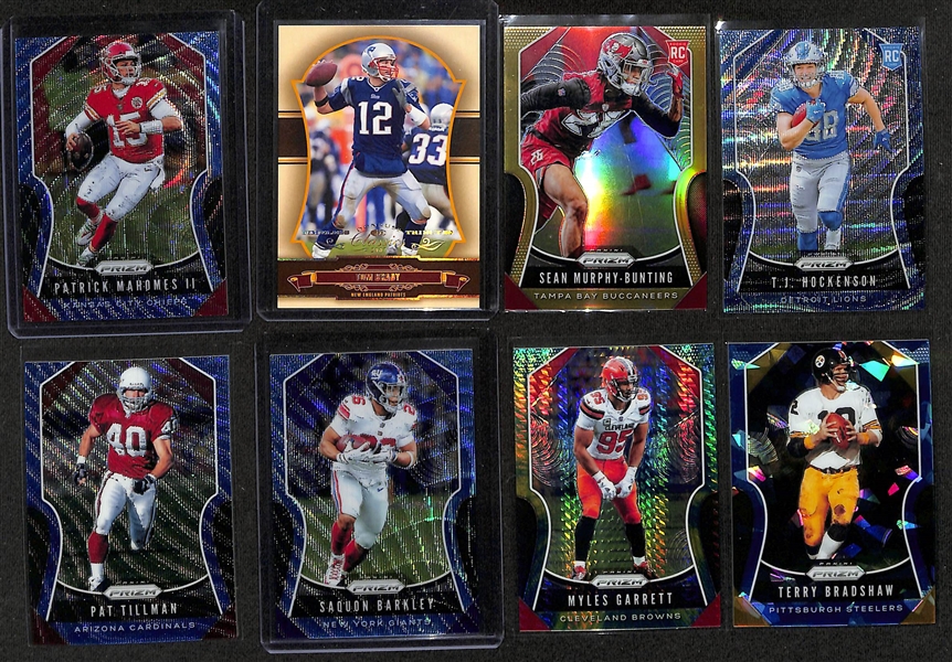 Football Card Bulk Lot (3 Row Box) w. (28) Autographs + Relics, (52) Numbered Cards inc. 2019 Prizm Patrick Mahomes (#/199), 2007 Classics Tom Brady (#/100), +