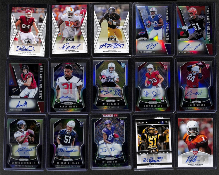 Football Card Bulk Lot (3 Row Box) w. (28) Autographs + Relics, (52) Numbered Cards inc. 2019 Prizm Patrick Mahomes (#/199), 2007 Classics Tom Brady (#/100), +