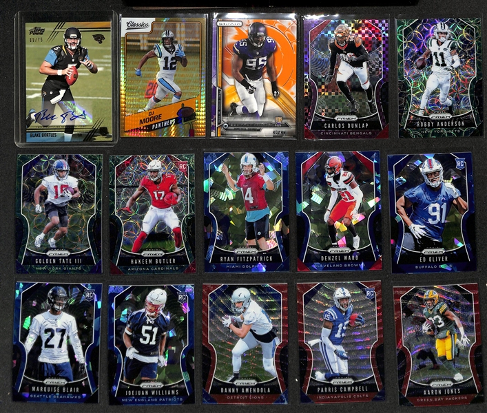 Football Card Bulk Lot (3 Row Box) w. (28) Autographs + Relics, (52) Numbered Cards inc. 2019 Prizm Patrick Mahomes (#/199), 2007 Classics Tom Brady (#/100), +