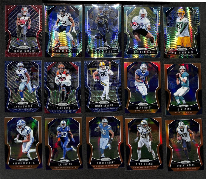 Football Card Bulk Lot (3 Row Box) w. (28) Autographs + Relics, (52) Numbered Cards inc. 2019 Prizm Patrick Mahomes (#/199), 2007 Classics Tom Brady (#/100), +