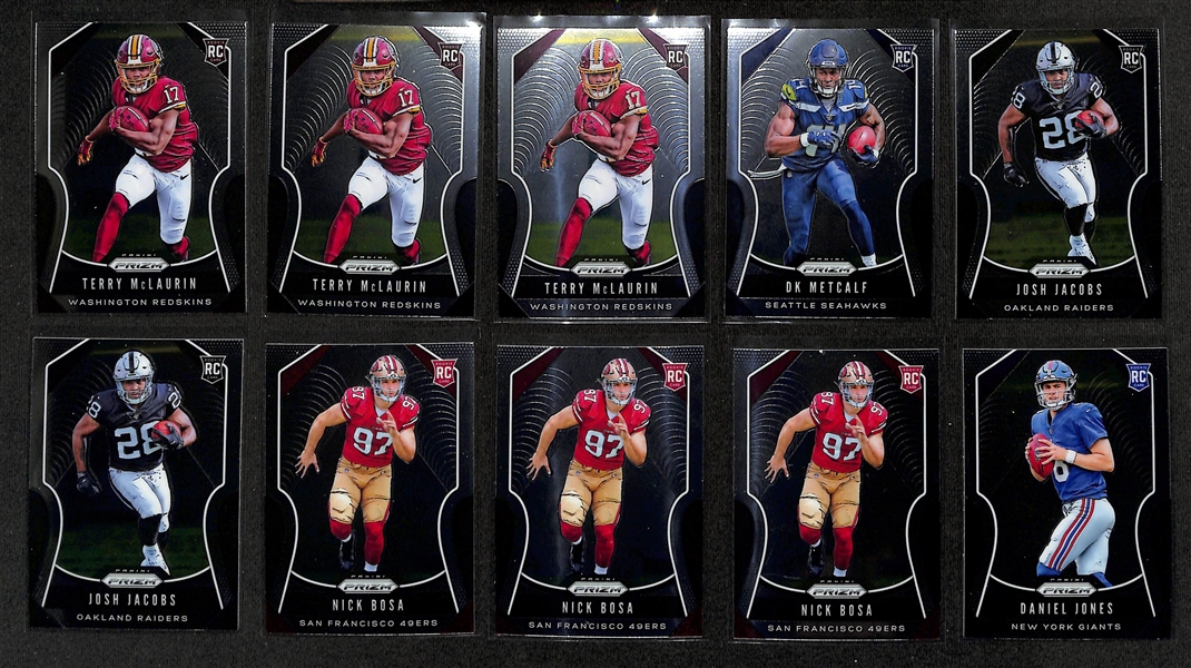 Football Card Bulk Lot (3 Row Box) w. (28) Autographs + Relics, (52) Numbered Cards inc. 2019 Prizm Patrick Mahomes (#/199), 2007 Classics Tom Brady (#/100), +