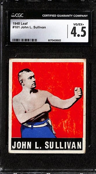(3) CGC Graded 1948 Leaf Boxing Cards w. John Sullivan (4.5), Jim Jeffries (3.5), & Willie Pep (3.5)