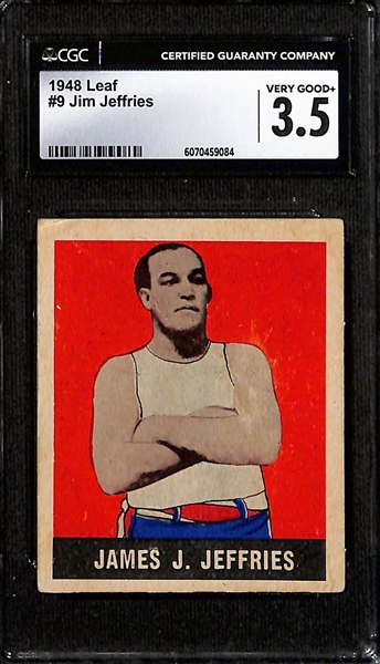 (3) CGC Graded 1948 Leaf Boxing Cards w. John Sullivan (4.5), Jim Jeffries (3.5), & Willie Pep (3.5)