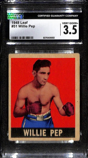 (3) CGC Graded 1948 Leaf Boxing Cards w. John Sullivan (4.5), Jim Jeffries (3.5), & Willie Pep (3.5)