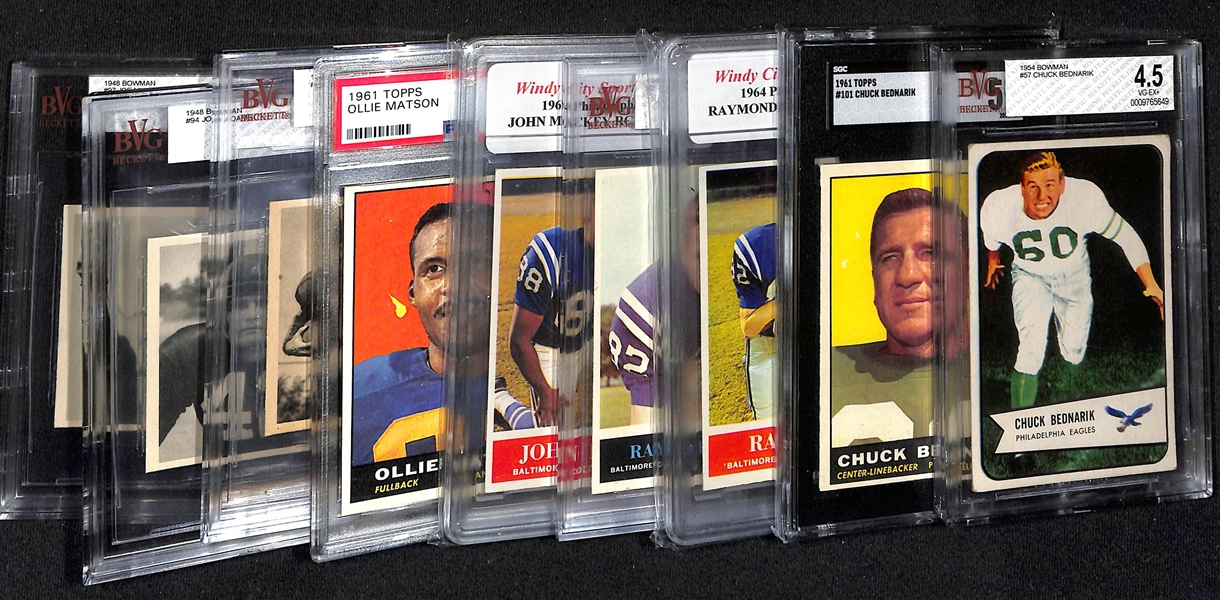 Lot of (9) 1954-1964 Bowman & Topps Football Cards w. Chuck Bednarik (HOF)