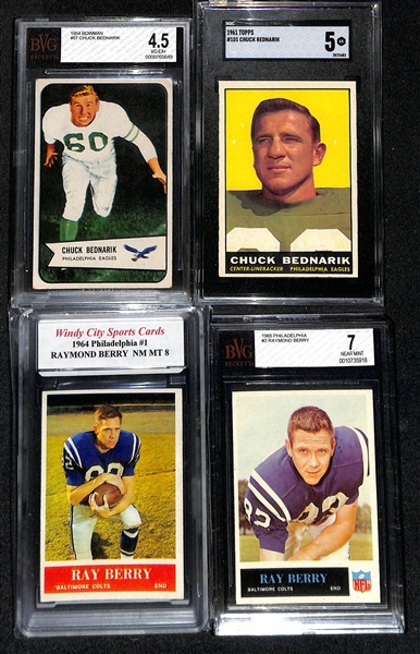 Lot of (9) 1954-1964 Bowman & Topps Football Cards w. Chuck Bednarik (HOF)