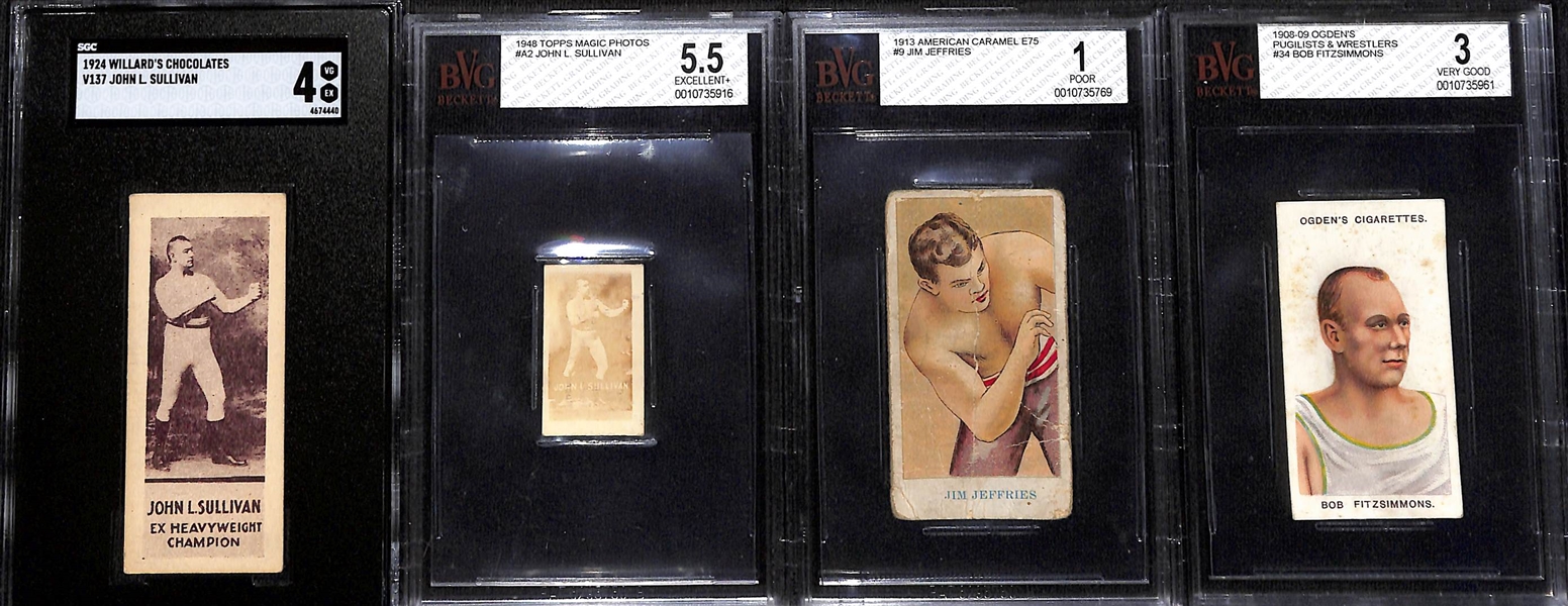 Lot of (4) 1908-1946 Graded Boxing Cards w. 1924 Willard's Chocolate John L. Sullivan SGC 4