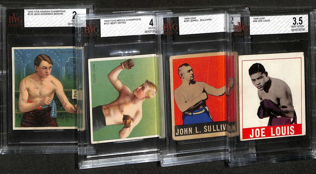 (2) 1910 & (2) 1948 BVG Graded Boxing Cards w. 1948 Leaf Joe Louis (IBHOF) #48 BVG 3.5
