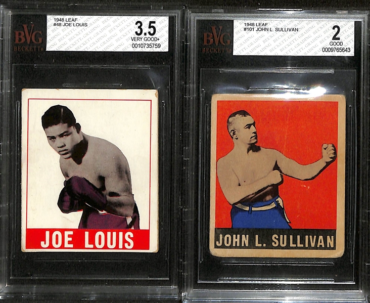 (2) 1910 & (2) 1948 BVG Graded Boxing Cards w. 1948 Leaf Joe Louis (IBHOF) #48 BVG 3.5