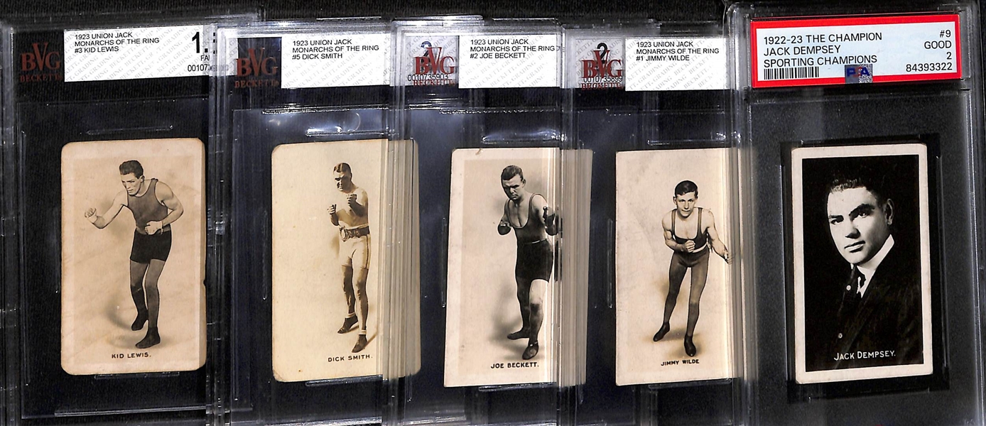 Lot of (5) 1923 Boxing Cards w. 1922-23 The Champion Jack Dempsey (IBHOF) # 9 PSA 2
