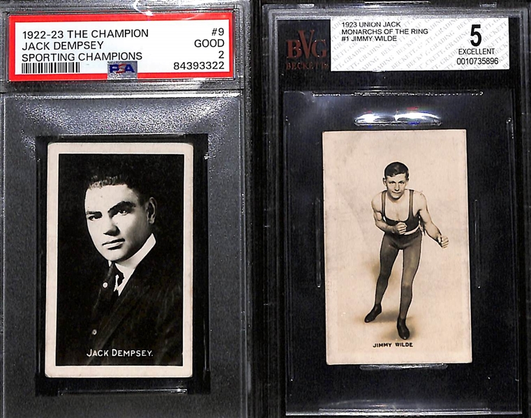 Lot of (5) 1923 Boxing Cards w. 1922-23 The Champion Jack Dempsey (IBHOF) # 9 PSA 2