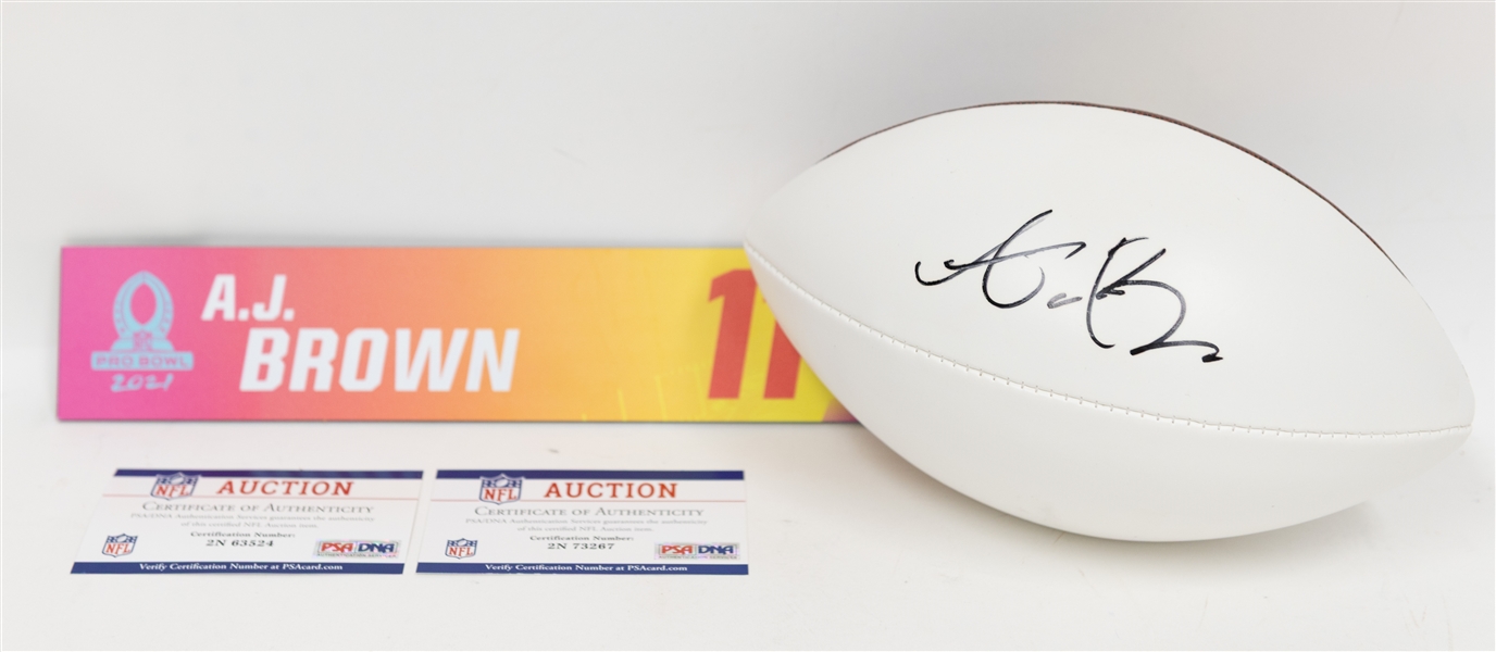 A.J. Brown Signed Panel Football & Special Edition A.J. Brown 2021 Pro Bowl Locker Sign #3/5 (Both PSA/DNA)