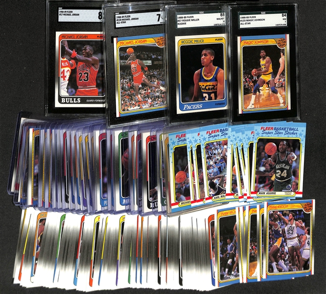 1988-89 Fleer Basketball Partial Set w. Michael Jordan SGC Grade 8, Michael Jordan All Star Grade SGC 7, +