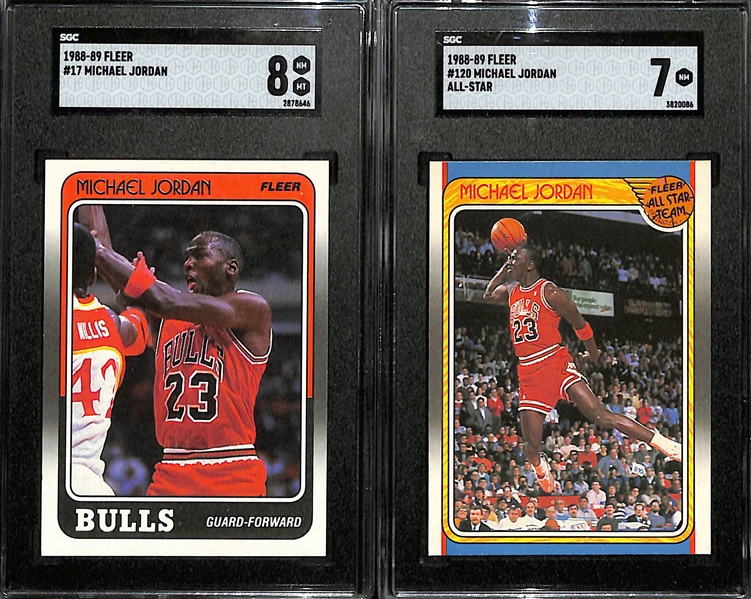 1988-89 Fleer Basketball Partial Set w. Michael Jordan SGC Grade 8, Michael Jordan All Star Grade SGC 7, +