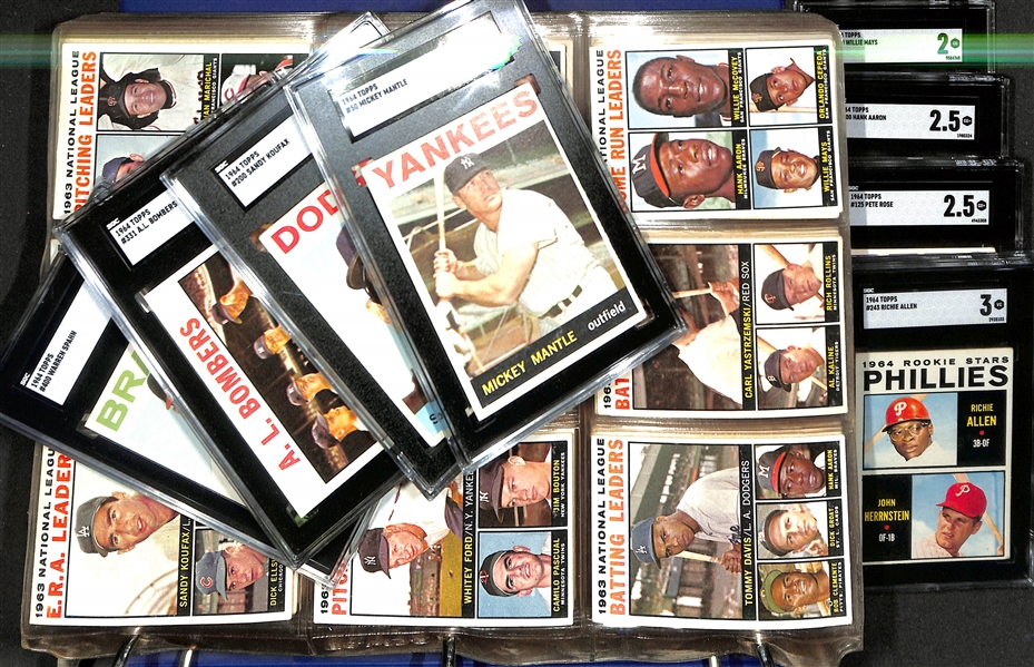 Complete 1964 Topps Baseball Set (587 Cards) w. 8 SGC Graded Cards inc. Mantle & Koufax