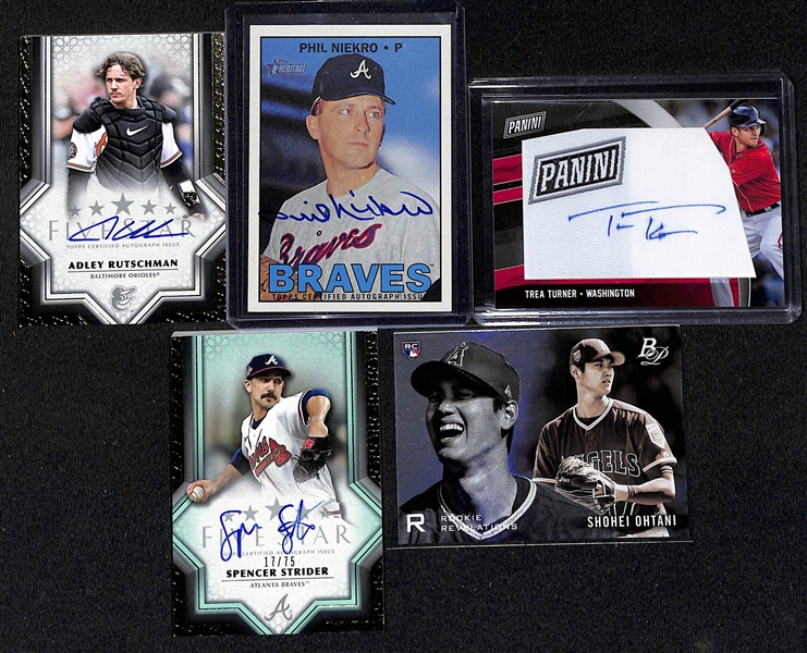 Lot of (10) Baseball Cards inc. 2023 Topps Five Star Adley Rutschman Rookie Autograph, 2016 Topps Heritage Phil Niekro Autograph, +