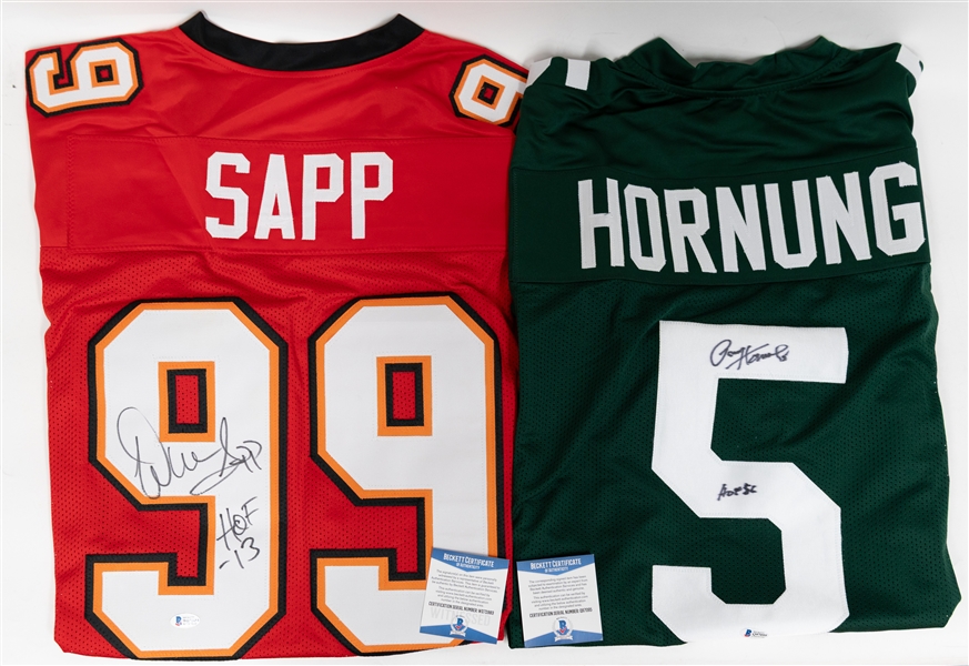 Lot of (2) Hall of Fame Signed Customer Football Jerseys w. Paul Hurnung (BAS COA)  & Warren Sapp (BAS COA)