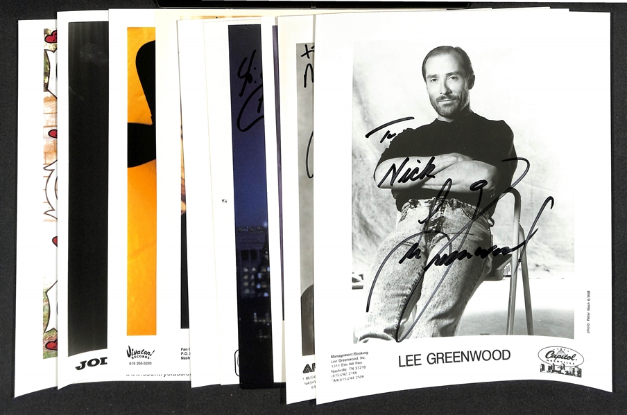 Lot of (10) Signed Country Music Photos (many personalized) w. Lee Greenwood, Alan Jackson, Boxcar Willie (JSA Auction Letter)