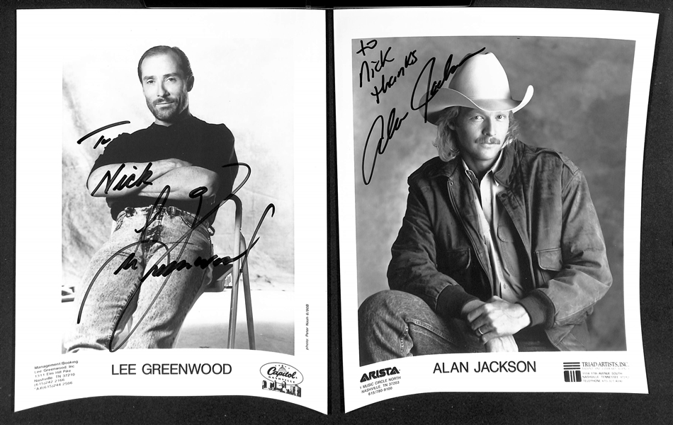 Lot of (10) Signed Country Music Photos (many personalized) w. Lee Greenwood, Alan Jackson, Boxcar Willie (JSA Auction Letter)