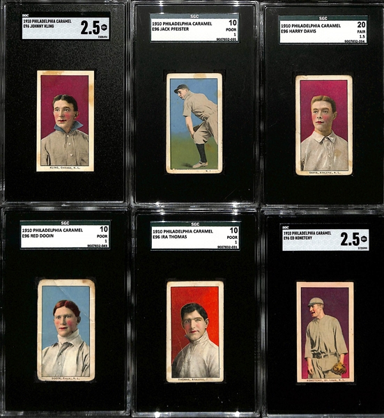 1910 Philadelphia Caramel E96 Complete Set of (30) - All Graded w. Many HOFers - Inc. Connie Mack (SGC 2), Joe Tinker (SGC 2), Nap Lajoie (SGC 1.5), Home Run Baker (SGC 2), McQuillan (SGC 5),...