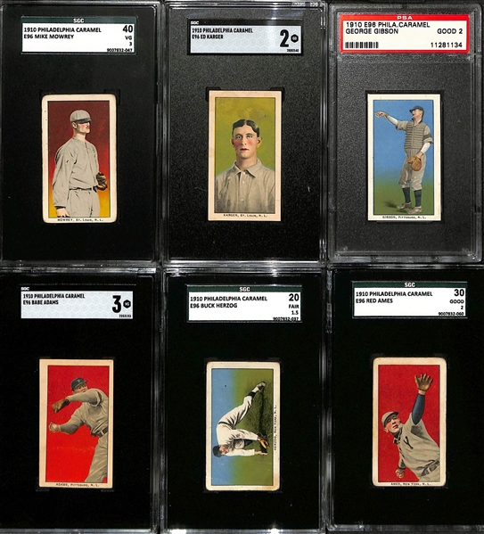 1910 Philadelphia Caramel E96 Complete Set of (30) - All Graded w. Many HOFers - Inc. Connie Mack (SGC 2), Joe Tinker (SGC 2), Nap Lajoie (SGC 1.5), Home Run Baker (SGC 2), McQuillan (SGC 5),...