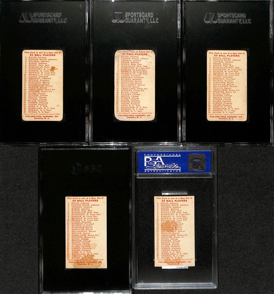 1910 Philadelphia Caramel E96 Complete Set of (30) - All Graded w. Many HOFers - Inc. Connie Mack (SGC 2), Joe Tinker (SGC 2), Nap Lajoie (SGC 1.5), Home Run Baker (SGC 2), McQuillan (SGC 5),...