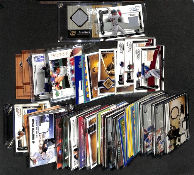 Lot of (46) Jersey/Bat Relic Baseball Cards (many game-used/worn) w. Albert Pujols & Ozzie Smtih (HOF)