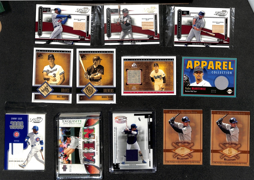 Lot of (46) Jersey/Bat Relic Baseball Cards (many game-used/worn) w. Albert Pujols & Ozzie Smtih (HOF)