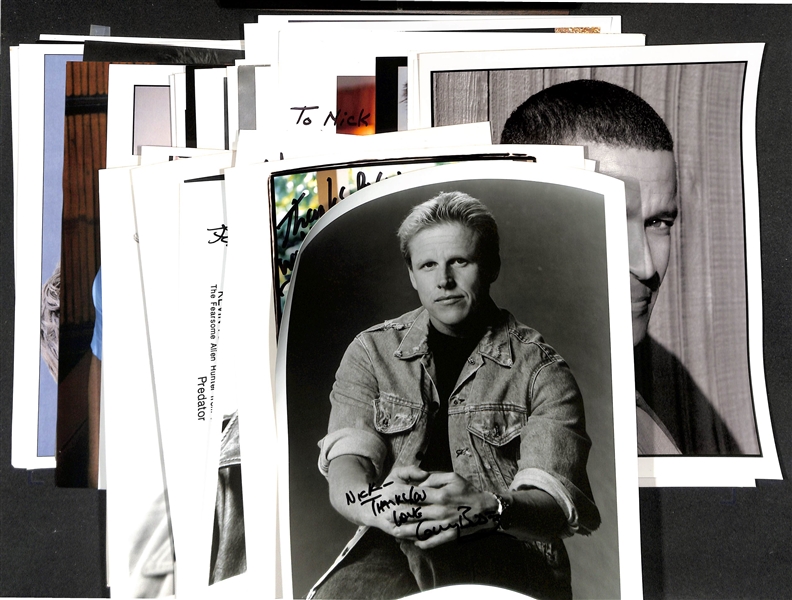 Lot of (60+) Male Celebrity Signed Photos (many personalized) w. Kevin Peter Hall, Gary Busey, +(JSA Auction Letter)