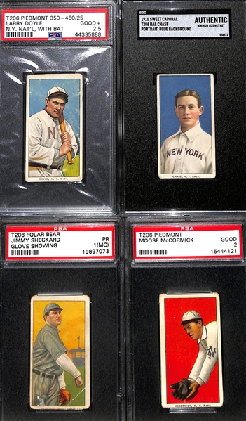 (12) 1909-11 T206 Graded Cards w. Larry Doyle (PSA 2.5), Hal Chase, Sheckard (Polar Bear), Moose McCormick, Isbell, Pickering, Delehanty, Manning, Engle, Bliss, Crandall, Street