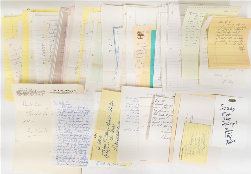  Lot of (120+) Mostly Sports Related Signed Letters & Notes w. Andy Robustelli, Charles Mann, Don Larsen, Virgil Trucks, Eddie Blake, More - JSA Auction Letter