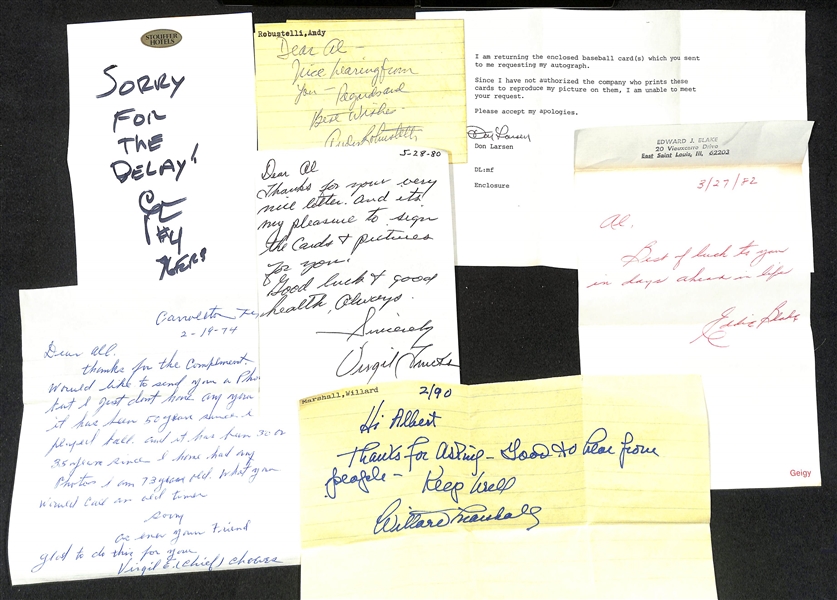  Lot of (120+) Mostly Sports Related Signed Letters & Notes w. Andy Robustelli, Charles Mann, Don Larsen, Virgil Trucks, Eddie Blake, More - JSA Auction Letter