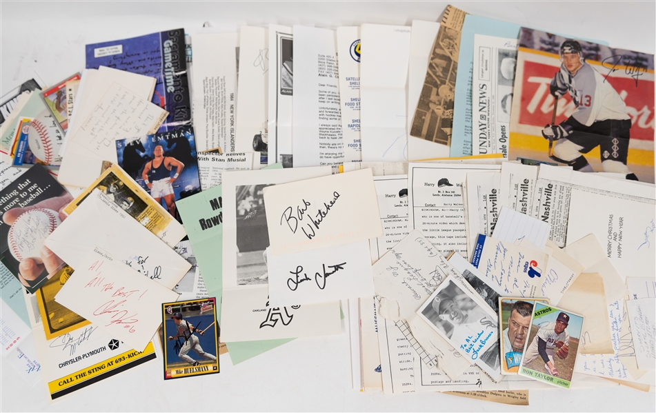 Lot of (110+) Mostly Sports Related Signed Letters & Notes w. Ron Taylor, Bill Skowron, Bob Lemon, Jack Bruner, More - JSA Auction Letter